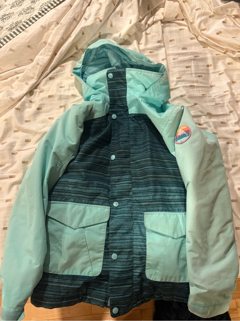 Kids Burton Aqua and Teal Hooded Winter/ski Jacket